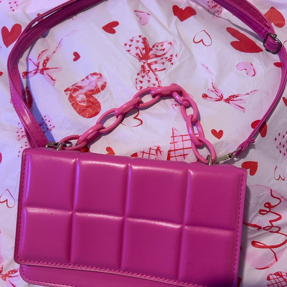 Vibrant Pink Crossbody Bag with Chain Strap